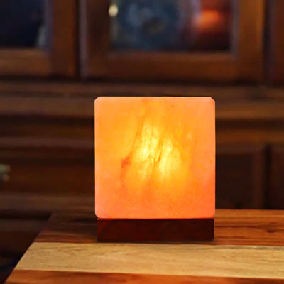 Olivenorma quadratische Form Himalaya Pink Salzkristall-Lampe
