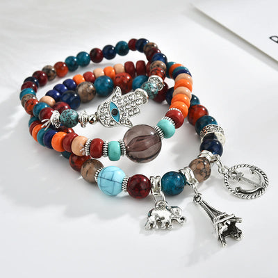 Olivenorma Elephantenturm Böses Auge Hamsa Armband Set