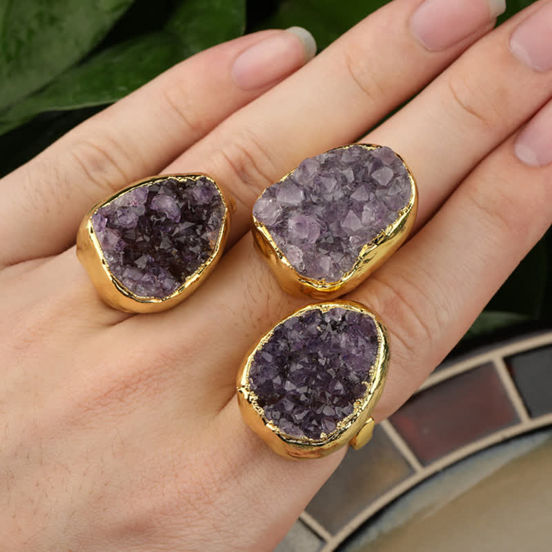 Olivenorma Gold Natürlicher Verstellbarer Amethyst Edelsteinring