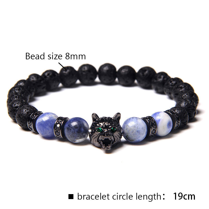 Olivenorma Blauer Spitzenachat Wolf Armband 