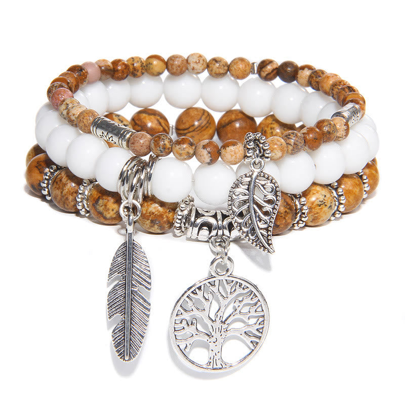 Olivenorma "Nature's Healing Moments" Landschaftjaspis Baum des Lebens 3-teiliges Armband-Set