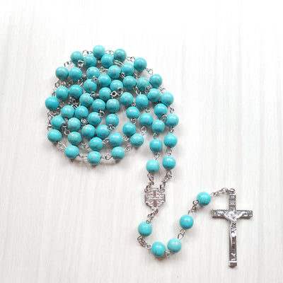 Olivenorma Türkis Kreuz Charm Rosenkranz Halskette - Türkis&Kreuz - image 0