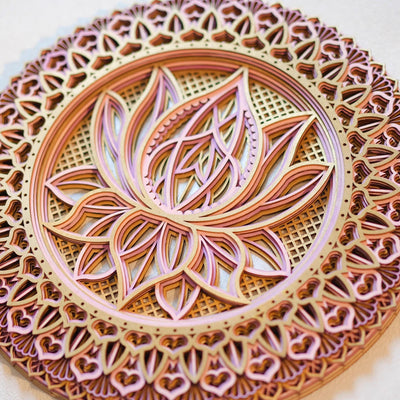 Olivenorma Pink Lotus Mandala 3D Gravur Wanddeko