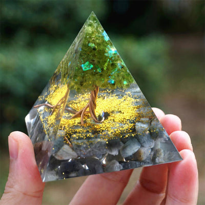 Olivenorma Mondlichtwachstum Peridot & Grauer Mondstein Orgon-Pyramide - image 2