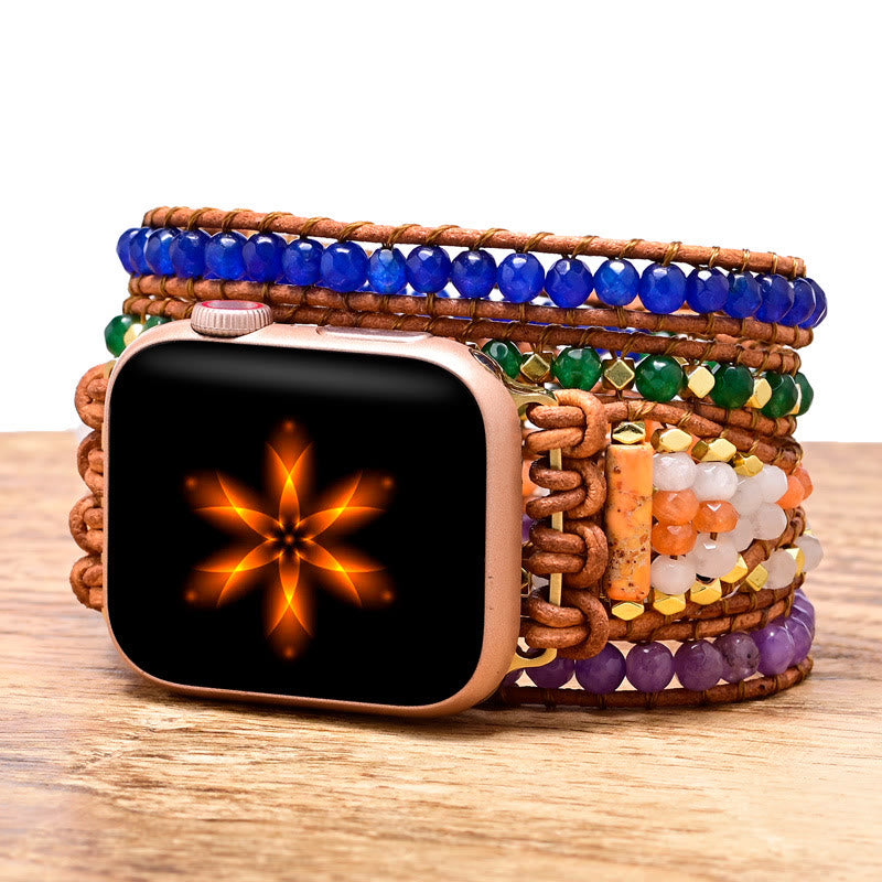 Olivenorma Handgewebtes Armband für Apple Watch mit Naturkristallperlen 