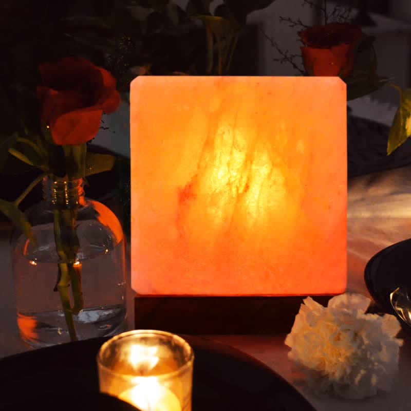 Olivenorma quadratische Form Himalaya Pink Salzkristall-Lampe