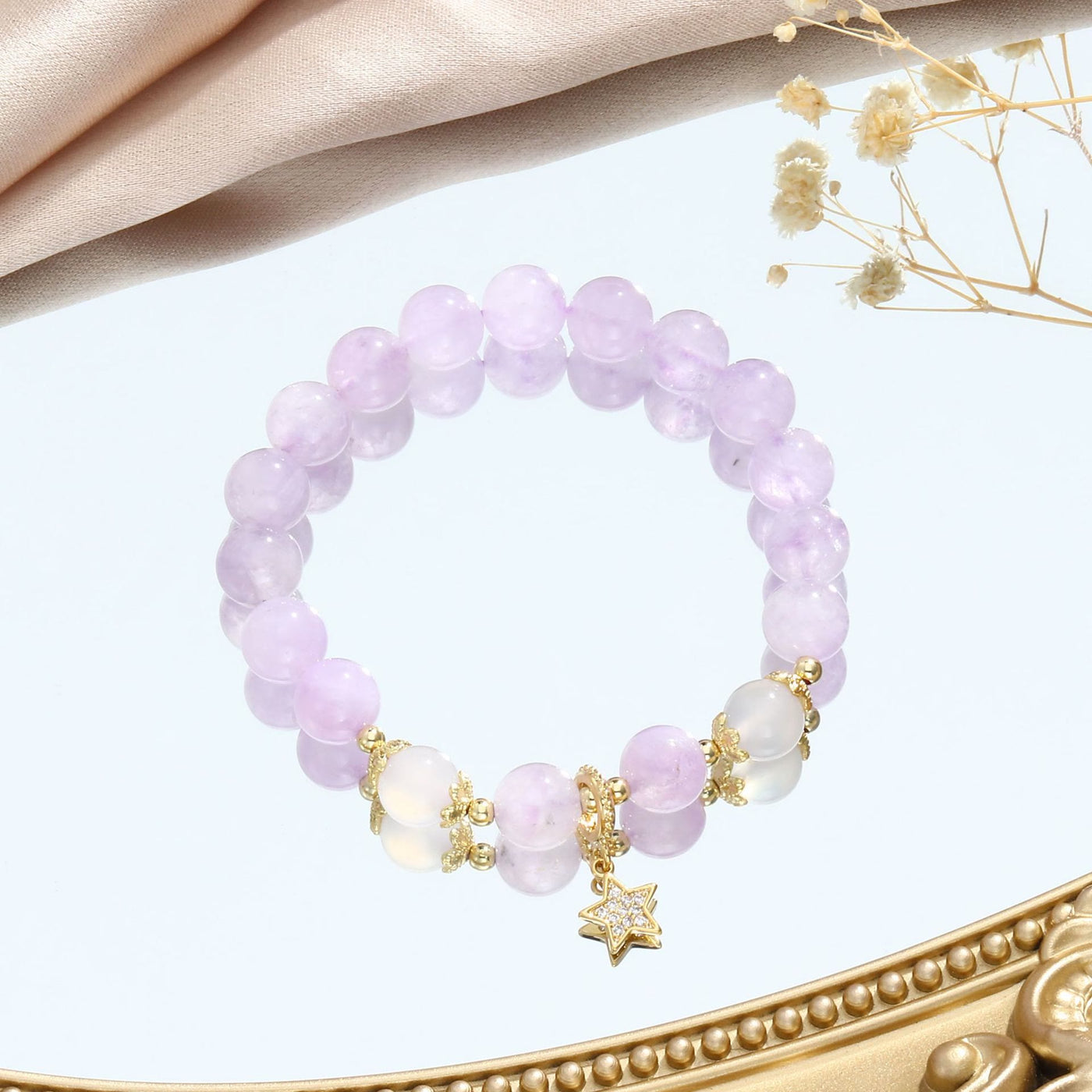 Olivenorma Amethyst Weißer Achat Perlen Stern-Mond-Armband 