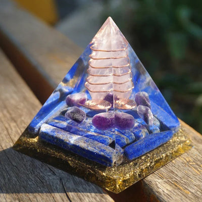 Olivenorma Rosenquarz Säule mit Lapislazuli Orgon Pyramide 