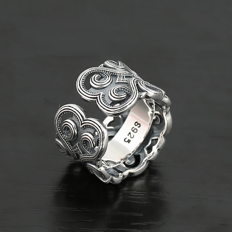 Olivenorma Ethnischer Einstellbarer Ring mit Schwarzem Onyx-Muster