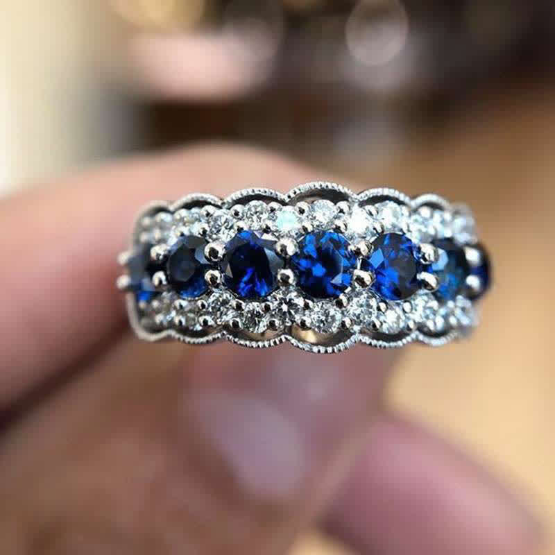 Olivenorma Kreativer Hohl-Saphirblauer Zirkonring