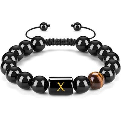 Olivenorma Tigerauge mit schwarzem Onyx heilendes Buchstabenarmband