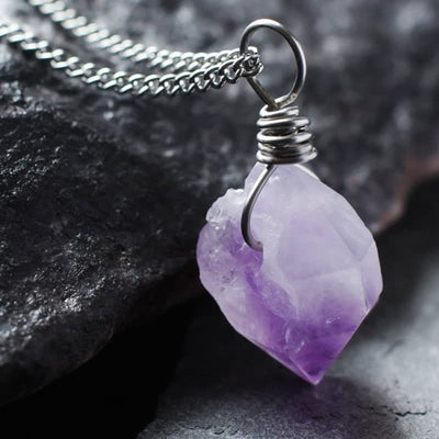 Olivenorma zarte Amethyst natürliche Kristall-Halskette 