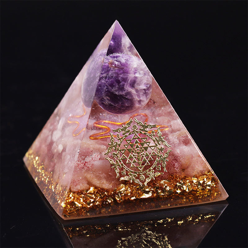 Olivenorma Amethyst Erdbeerquarz Orgonpyramide 