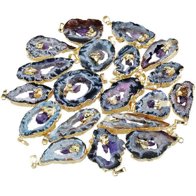 Olivenorma Halskette mit natürlichem Achat und Geode und Amethyst 