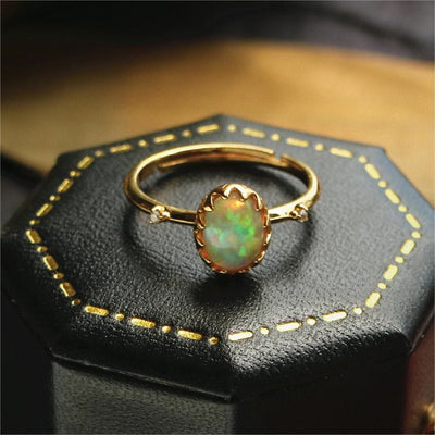 Olivenorma Opal Gelb Goldener Ring Halskette 