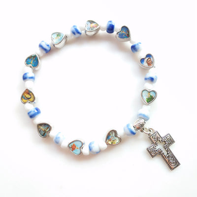 Olivenormacolorful Natursteinperlen Christentum Kreuz Armband 