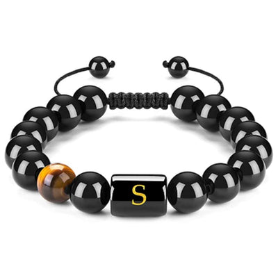 Olivenorma Tigerauge mit schwarzem Onyx heilendes Buchstabenarmband