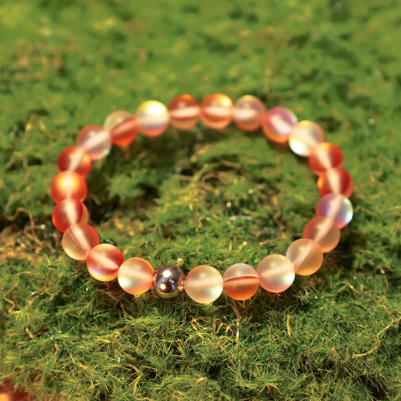 Olivenorma 8mm Meerjungfrauen-Glas Edelstahl Perlenarmband