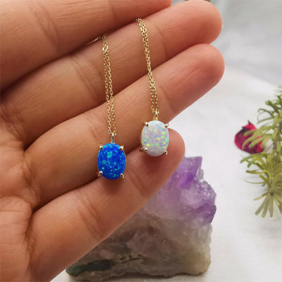 Olivenorma Blue White Opal 18k vergoldete Kupferhalskette 