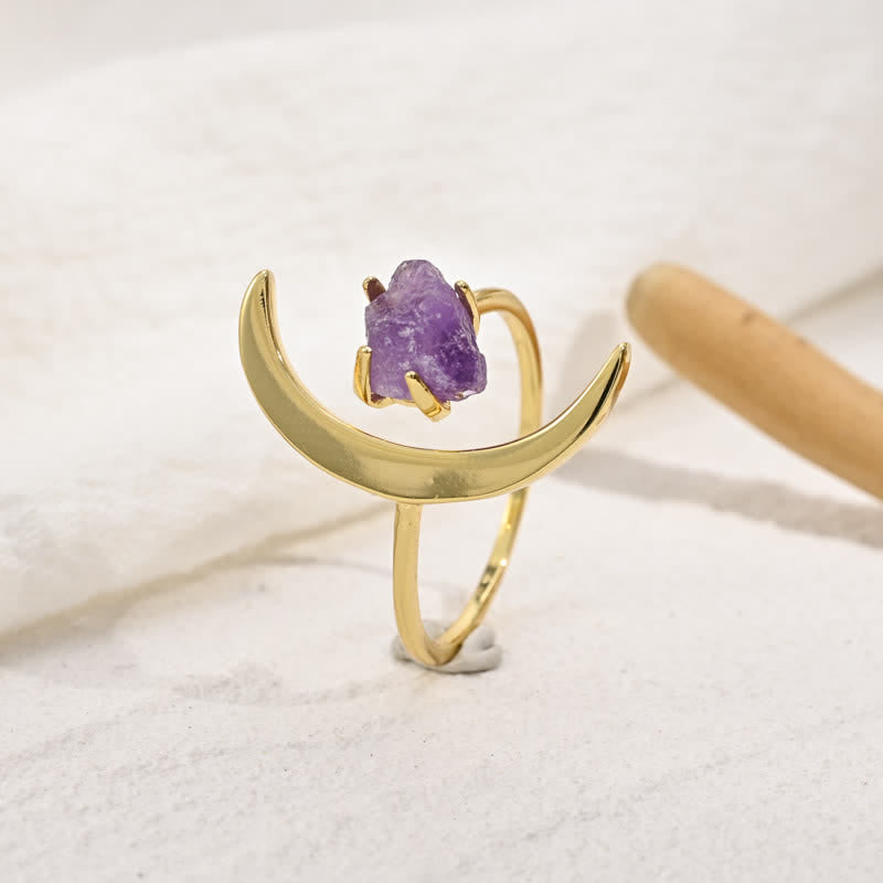 Verstellbarer Heilring mit Stern und Mond aus Amethyst