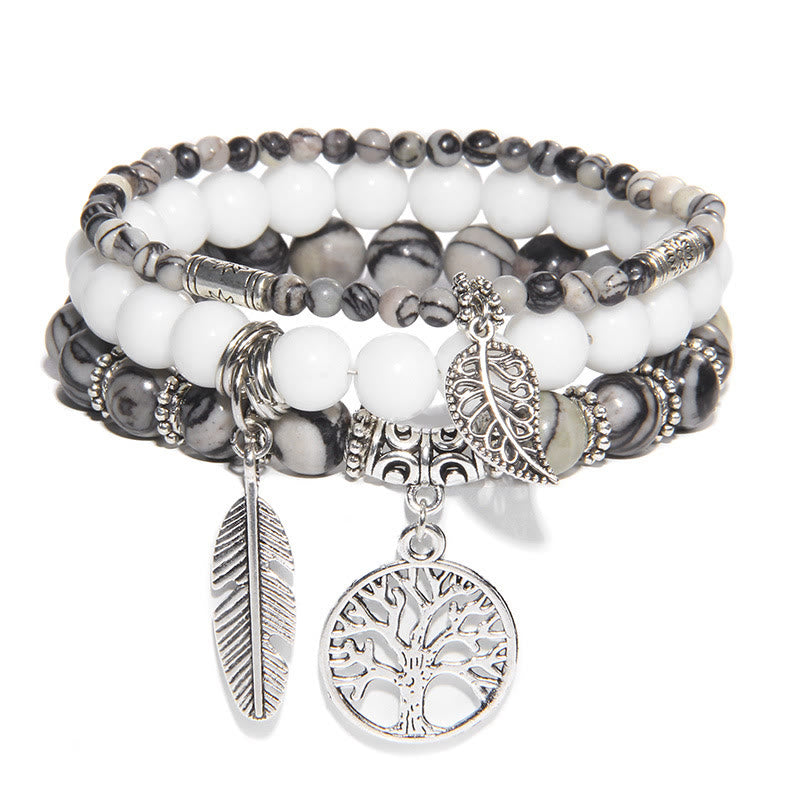 Olivenorma "Nature's Healing Moments" Schwarzer Netzwerkstein Baum des Lebens 3-teiliges Armband Set