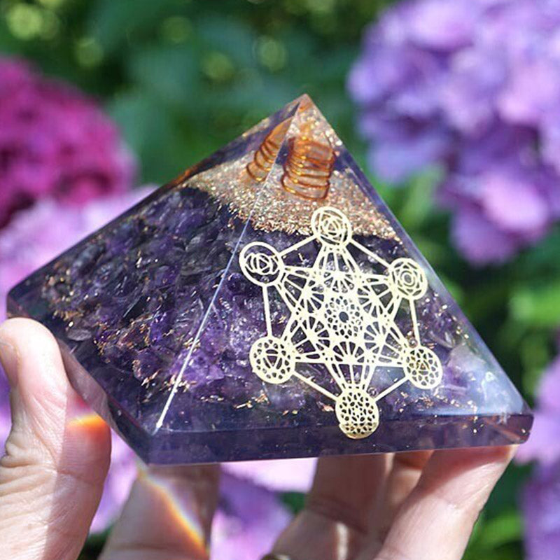 Olivenorma Clear Crystal Pillar Metatron's Cube Orgon-Pyramide