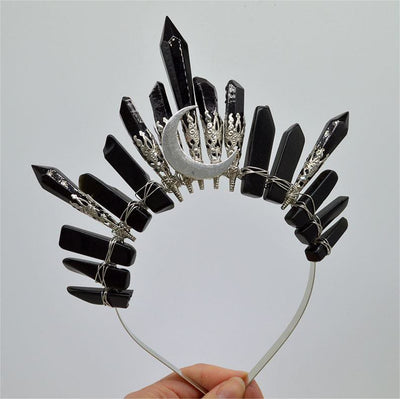 Olivenorma handgefertigte Silbermond-Naturkristallkrone - Obsidian - image 5