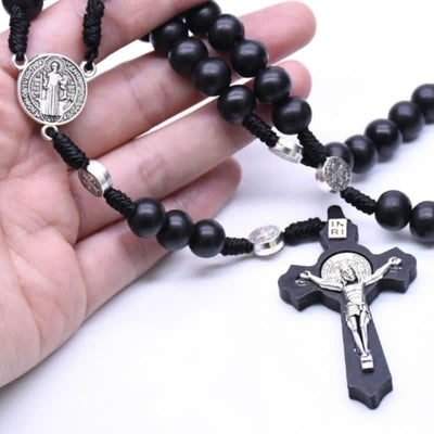 Olivenorma Madonna-Kreuz Black Onyx Rosenkranzhalskette