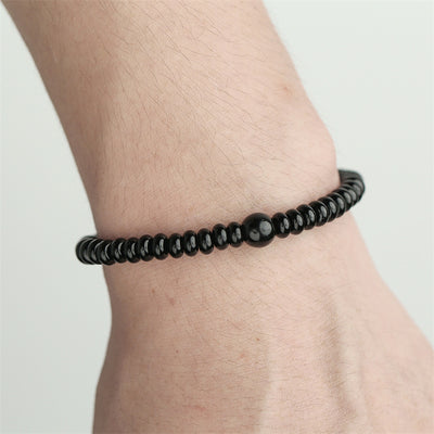 Olivenorma Lavagestein Obsidian Verstellbares Herrenarmband 