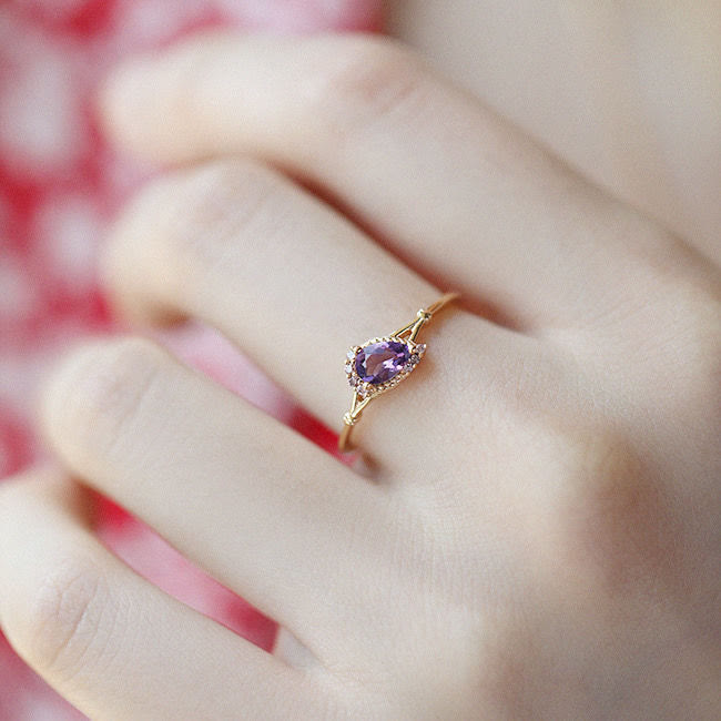 Olivenorma Amethyst Weißer Zirkon Wassertropfen Offener Verstellbarer Ring