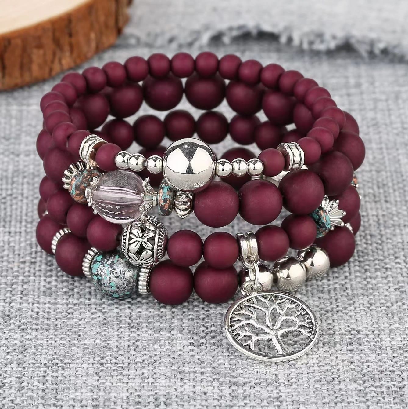 Olivenorma Bohemia Baum des Lebens Perlenarmband Set