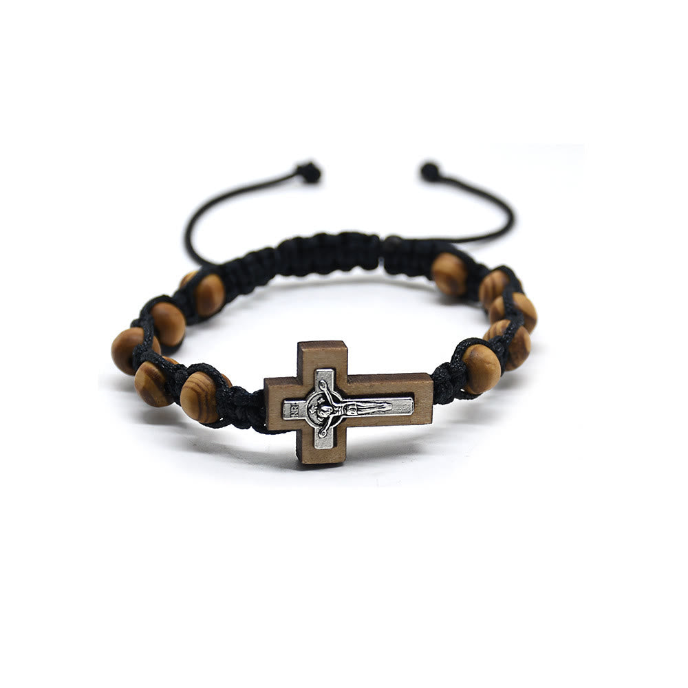 Olivenorma Kreuz Jesus Holz Rosenkranz Wickelarmband