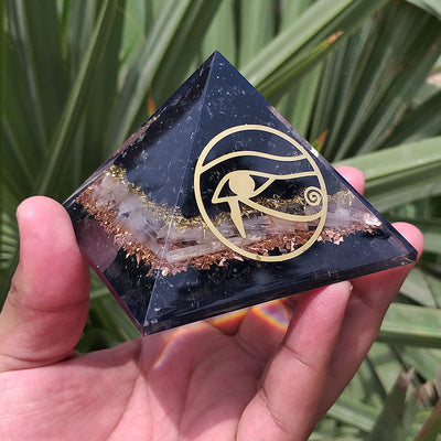 Olivenorma Obsidian Auge des Horus Schutz Orgon-Pyramide 