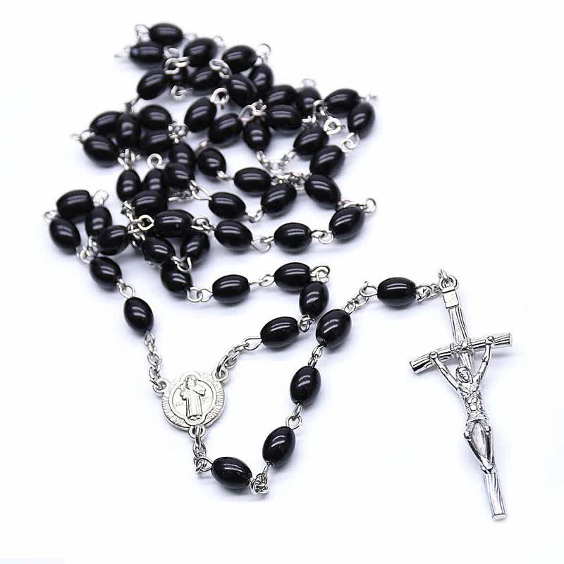 Olivenorma Gothic Kreuz Schwarzer Onyx oder Perlen Rosenkranz Halskette