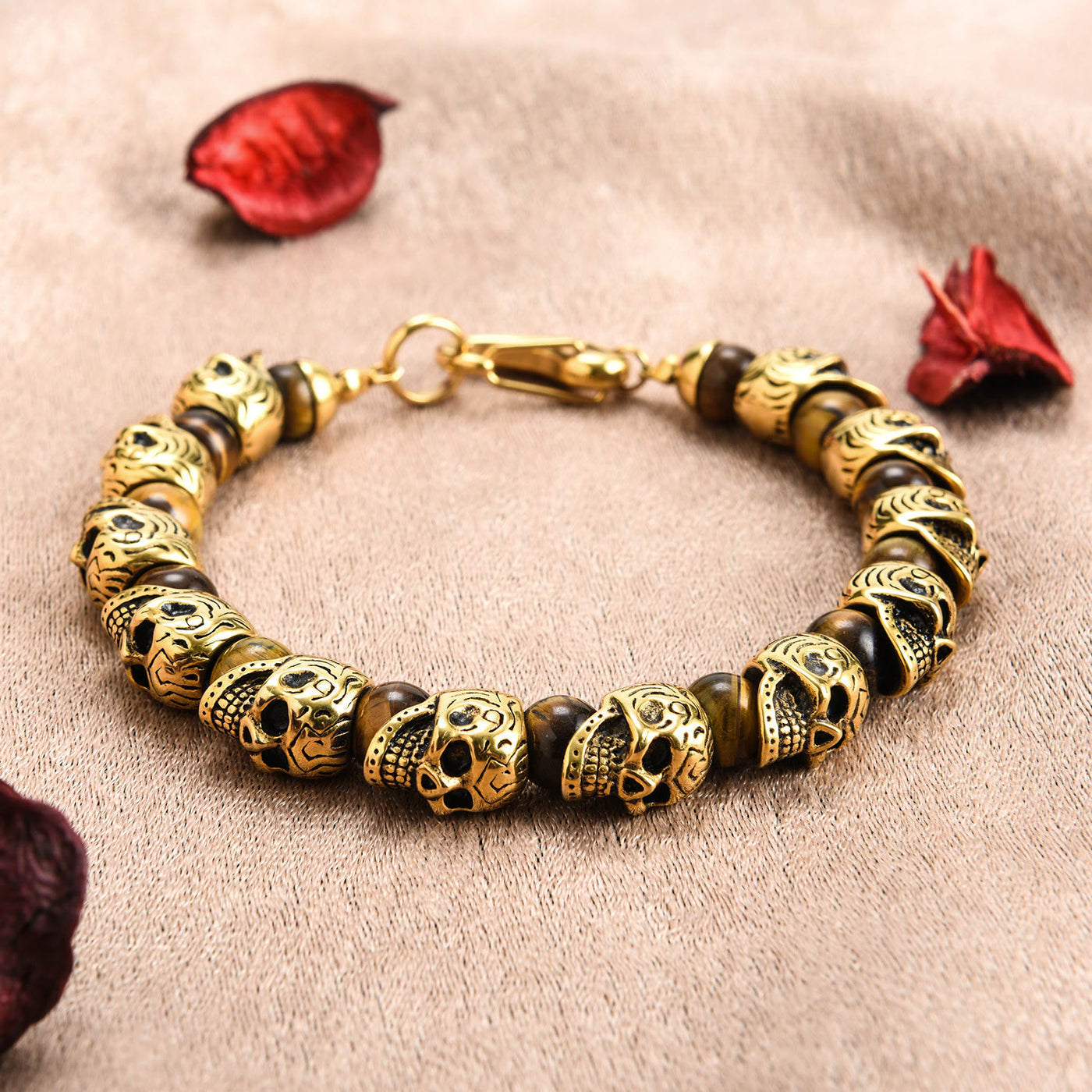 Olivenorma Armband aus natürlichem Tigerauge, handgefertigt, Edelstahl