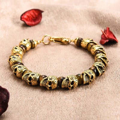Olivenorma Armband aus natürlichem Tigerauge, handgefertigt, Edelstahl