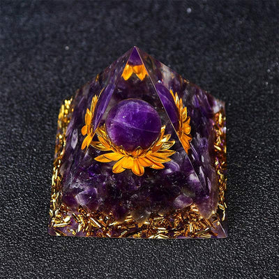 Olivenorma Amethyst Kugel Lotus Symbol Orgonpyramide 