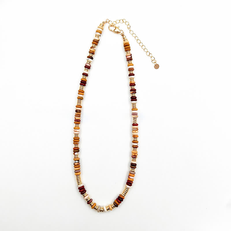 Olivenorma Sunset Frisbee Beaded Natural Agate Clavicle Necklace