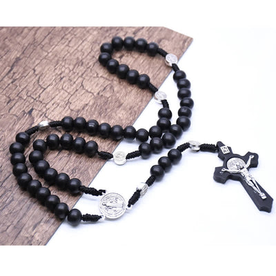 Olivenorma Madonna-Kreuz Black Onyx Rosenkranzhalskette