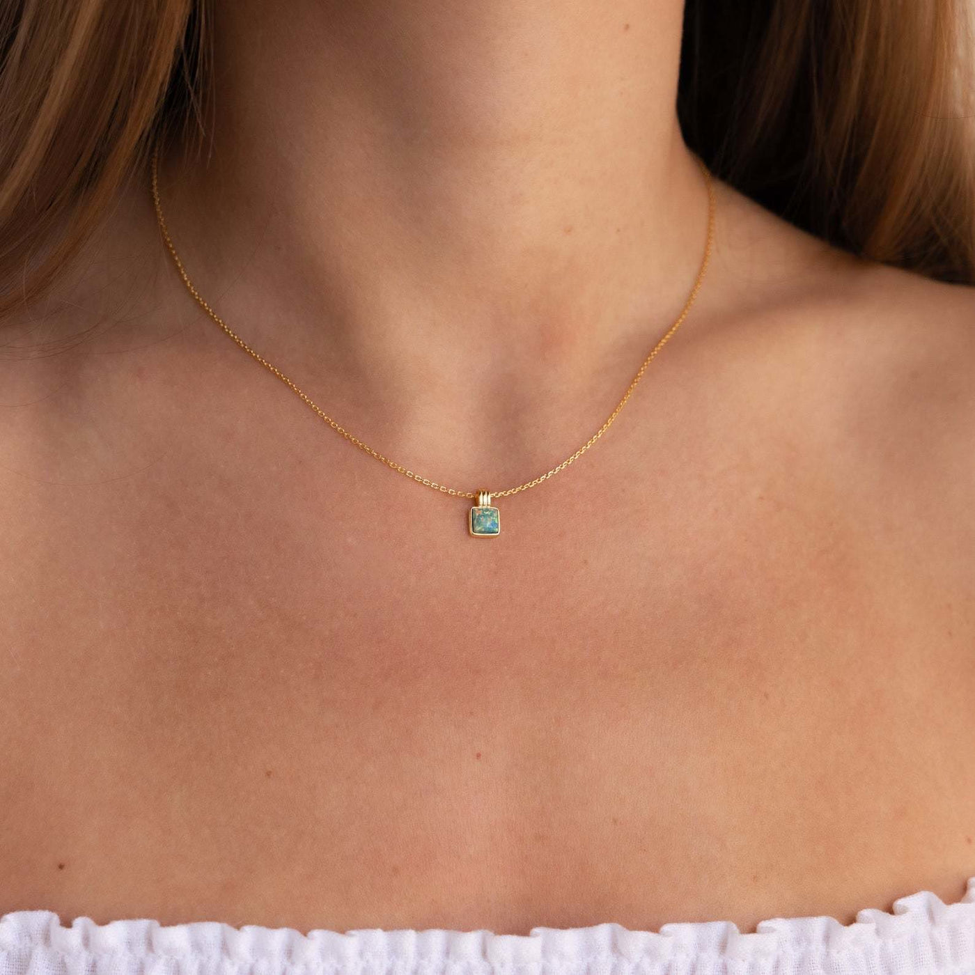 Olivenorma Bunte Opal Liebe Quadratische Anhänger 18k Gold Halskette 