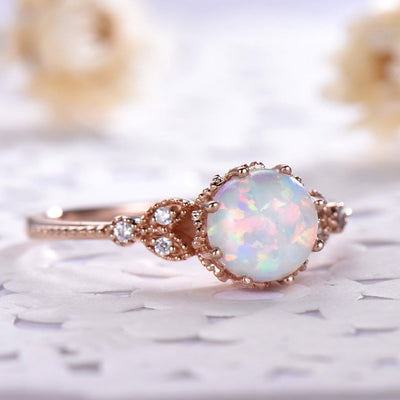 Olivenorma Runder Mondstein Opal Weißer Zirkon Ring 