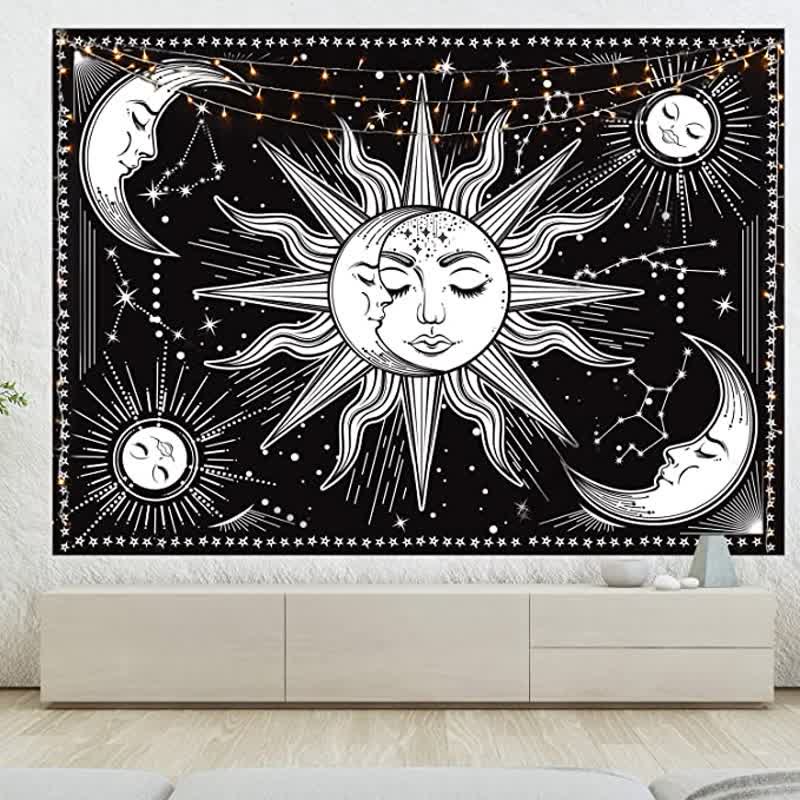 Olivenorma Sonne und Mond Retro Kunst Yoga Wandbehang Tapisserie