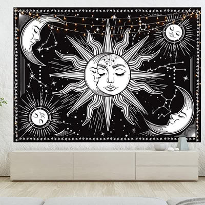 Olivenorma Sonne und Mond Retro Kunst Yoga Wandbehang Tapisserie