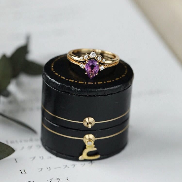 Olivenorma Teardrop Amethyst Weißer Zirkon Ring Set 