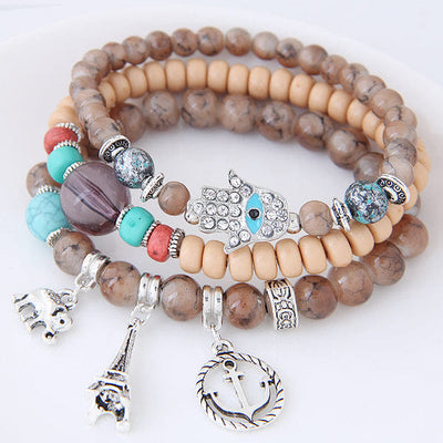 Olivenorma Elephantenturm Böses Auge Hamsa Armband Set