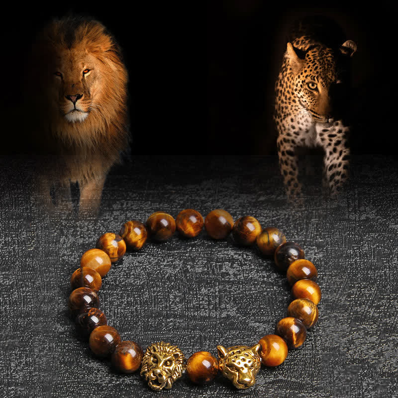 Olivenorma Armband mit Tigerauge-, Löwen- und Pantherperlen