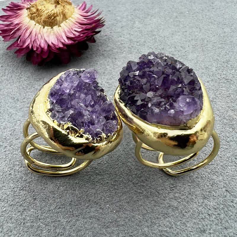 Olivenorma Gold Natürlicher Verstellbarer Amethyst Edelsteinring