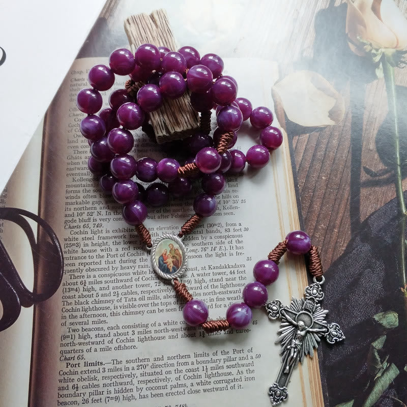 Olivenorma Amethyst Silberkreuz Jesus Anhänger Rosenkranz Halskette