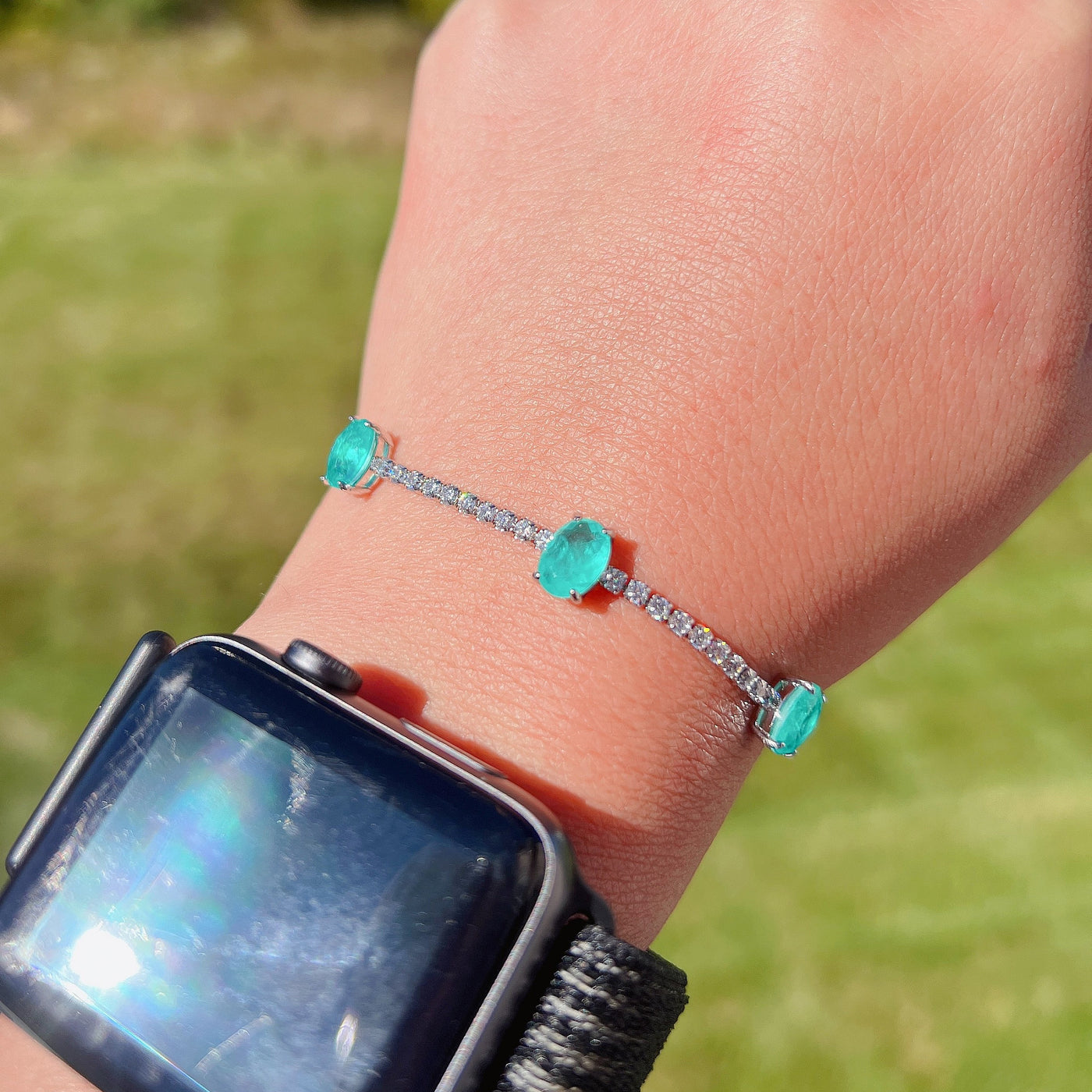 Olivenorma Drei Paraiba Turmalin Armband 