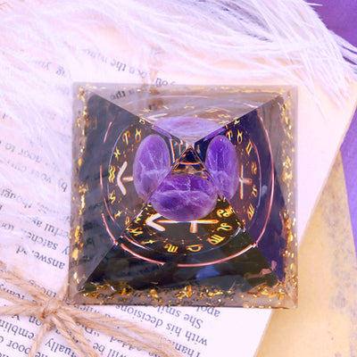 Olivenorma Amethyst Kugel mit Obsidian Zodiac Schütze Orgon Pyramide 